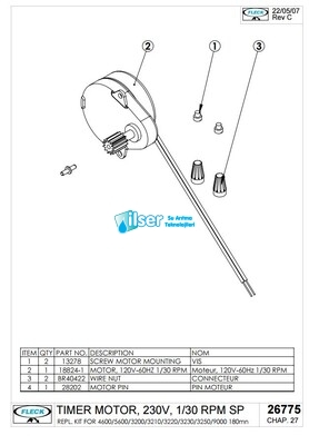 Fleck FL26775 Timer Motor 220 V 1/30 RPM - Fleck 